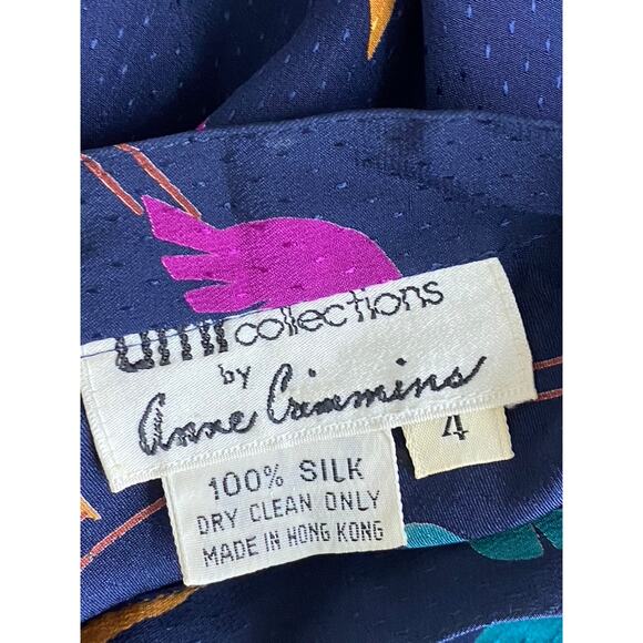 UMI COLLECTION By ANNE CRIMMINS Women's Navy/Multicolor Silk Midi Skirt SZ 4 - Picture 9 of 10